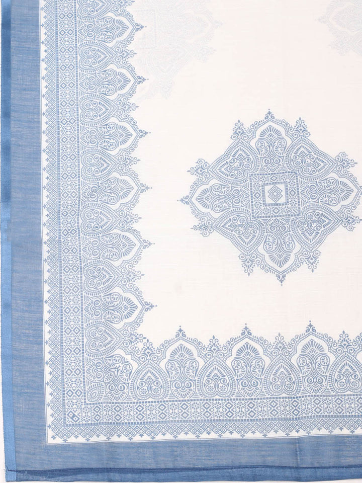 Printed Cotton Blend Unstitched Suit With Pant &amp; Dupatta