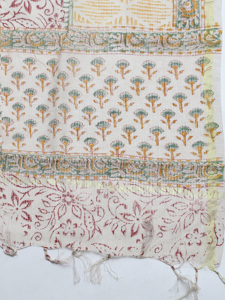 Printed Cotton Blend Unstitched Suit With Pant &amp; Dupatta