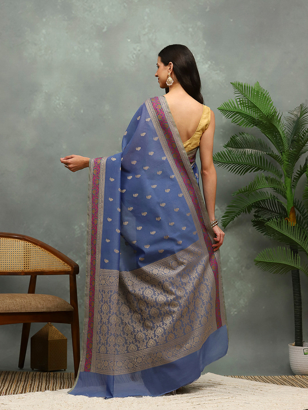 Resham Embroidered Cotton Blend Woven Saree