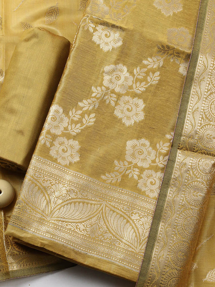 Banarasi Chanderi Unstitched Suit With Pant &amp; Dupatta