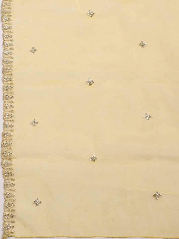 Embroidered Chanderi Unstitched Suit With Pant &amp; Dupatta