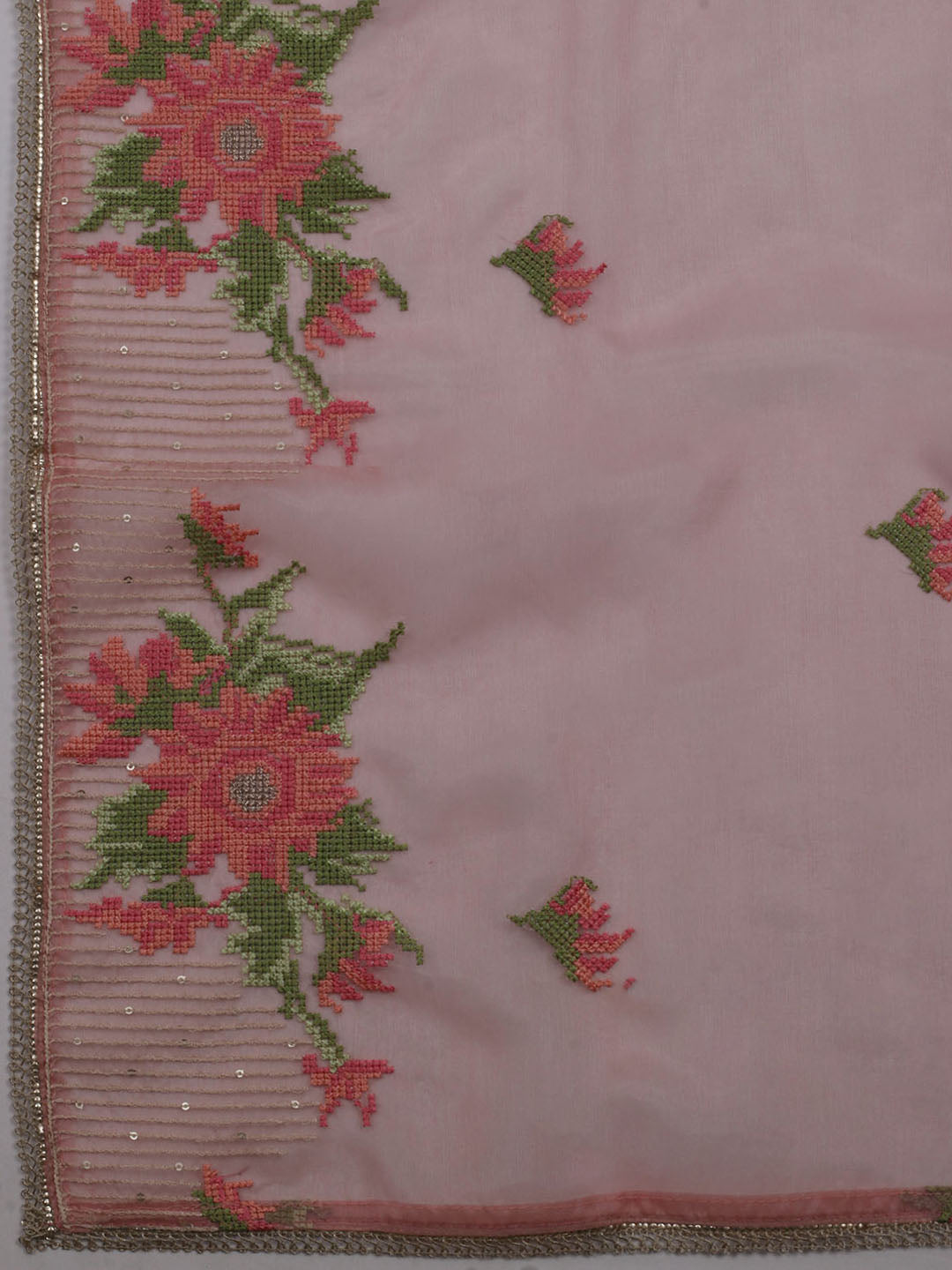 Neck Embroidered Chanderi Unstitched Suit With Dupatta