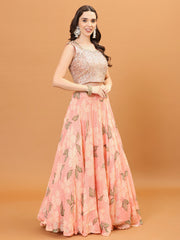 Floral Printed Organza Choli With Skirt & Dapatta