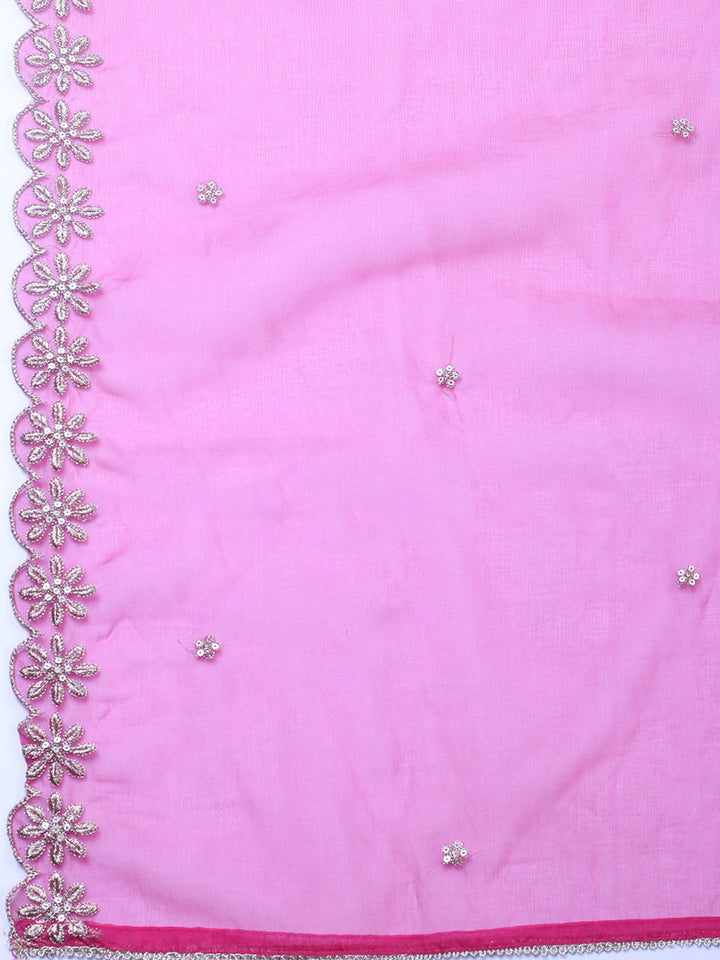 Embroidered Chanderi Unstitched Suit With Pant &amp; Dupatta