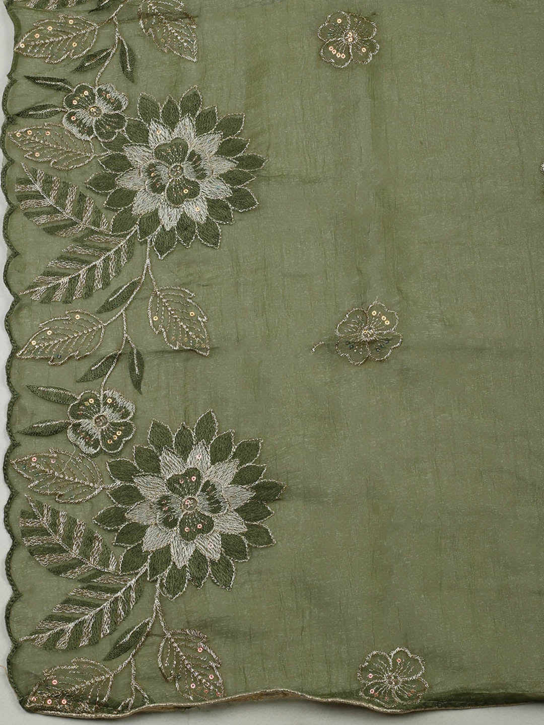 Embroidered Tissue Unstitched Suit With Pant &amp; Dupatta