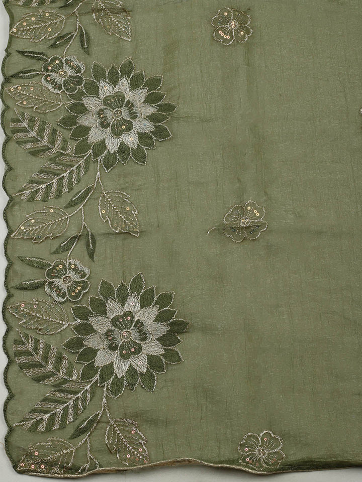 Embroidered Tissue Unstitched Suit With Pant &amp; Dupatta