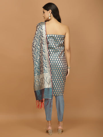 Woven Banarasi Chanderi Unstitched Suit With Dupatta