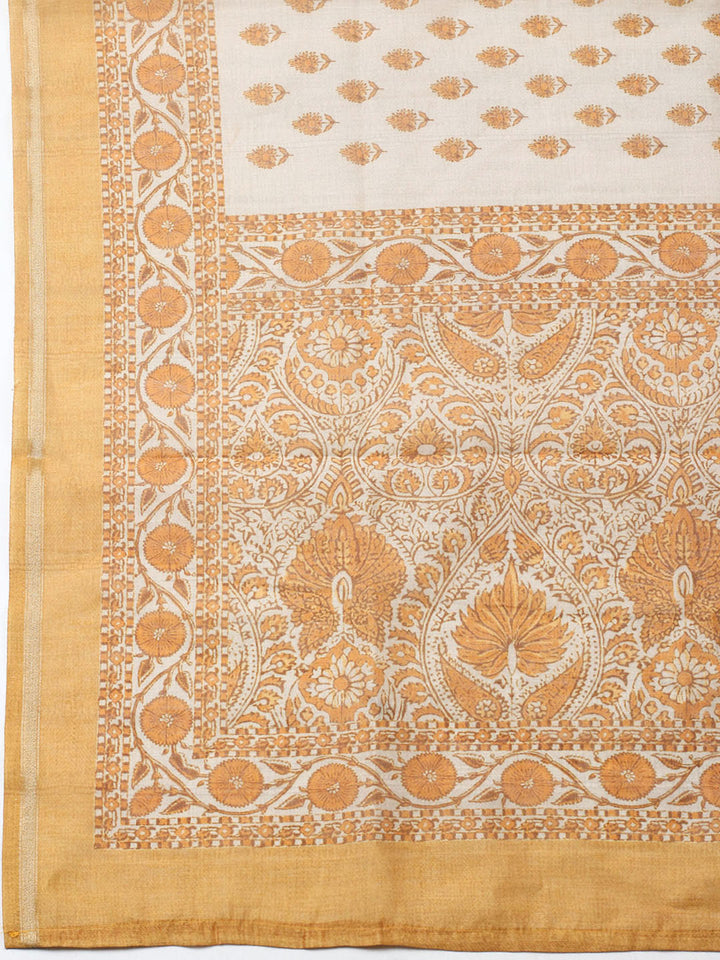 Printed Cotton Blend Unstitched Suit With Pant &amp; Dupatta