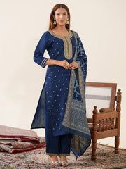 Embroidery Cotton Kurta With Pants & Dupatta