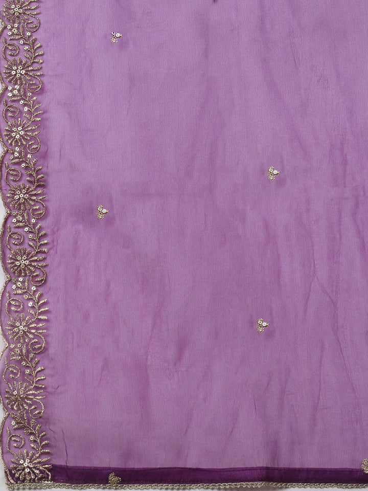 Embroidered Chanderi Unstitched Kurta With Pant &amp; Dupatta