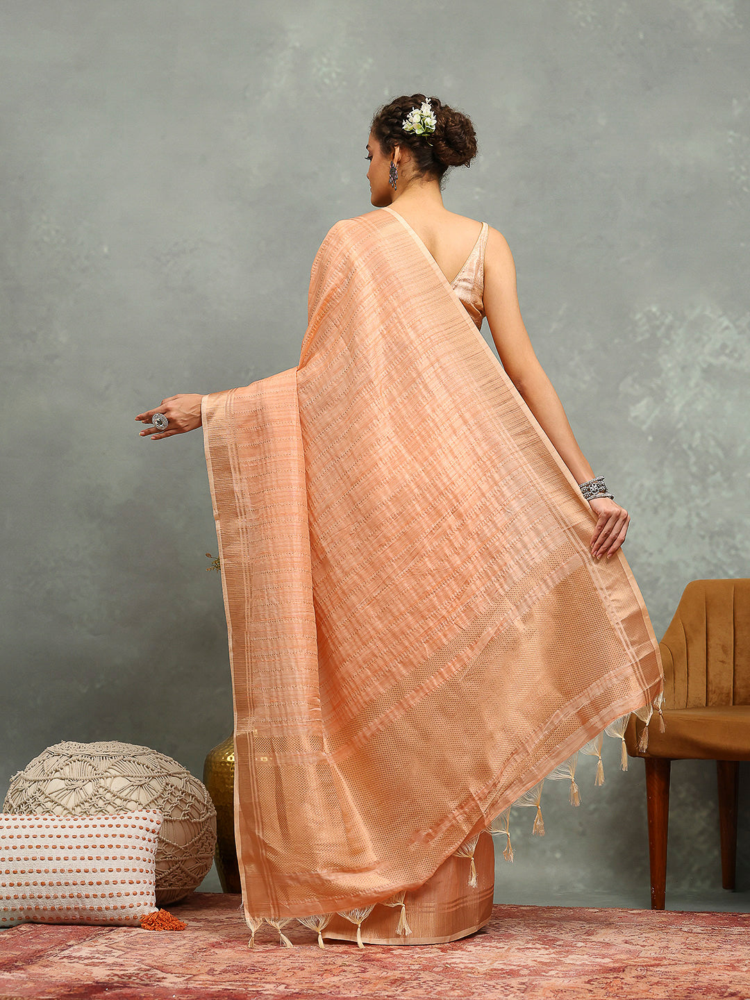 Embroidered Border Booti Art Silk Saree
