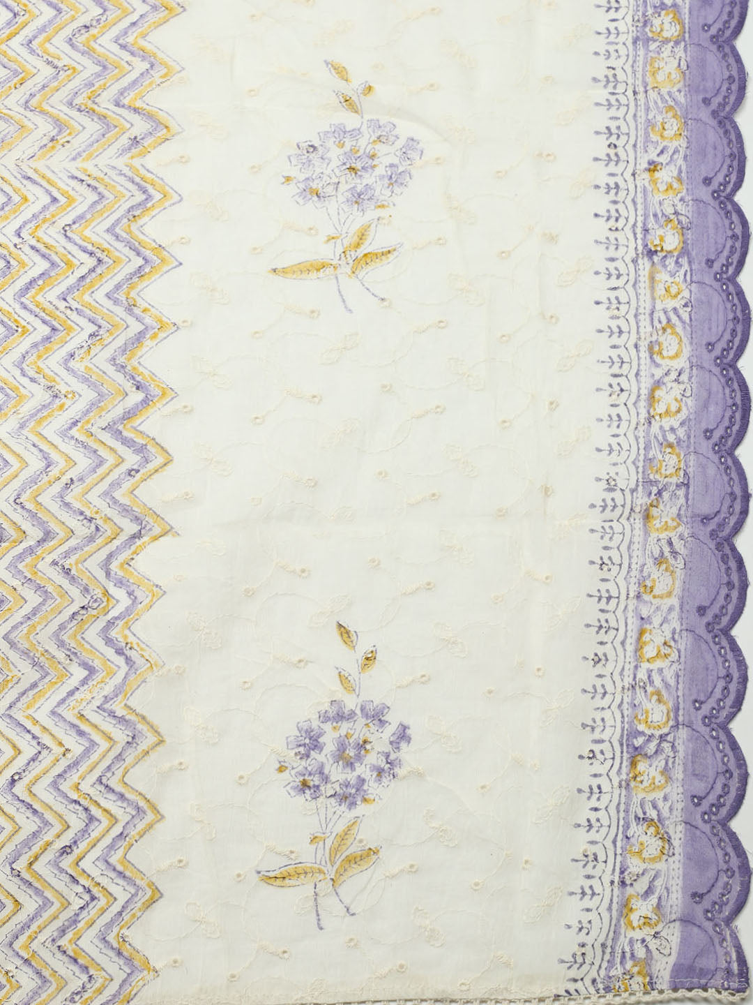 Printed Cotton Blend Unstitched Suit With Pant &amp; Dupatta