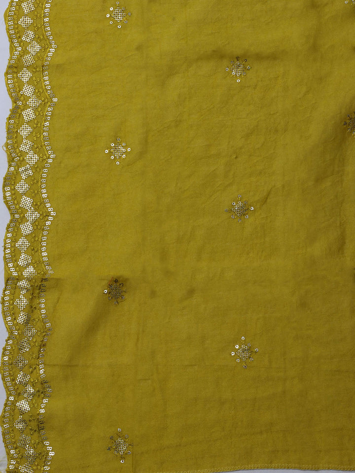 Embroidered Chanderi Unstitched Suit With Dupatta