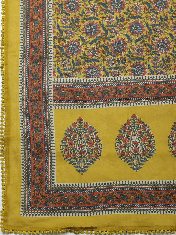 Embroidered Cotton Blend Unstitched Suit With Pant Dupatta