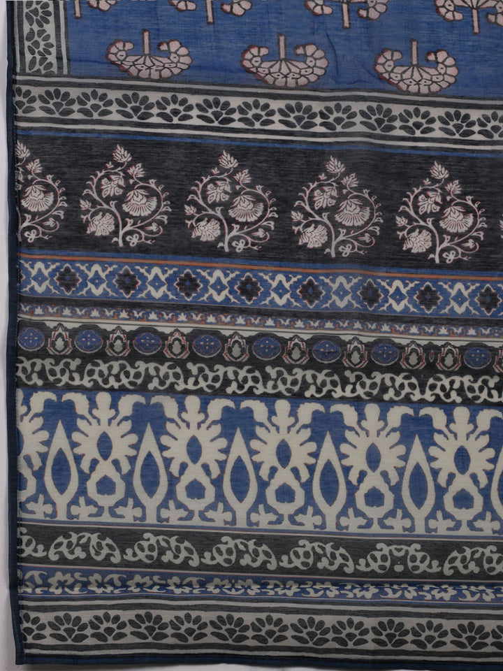 Printed Cotton Blend Unstitched Suit With Dupatta