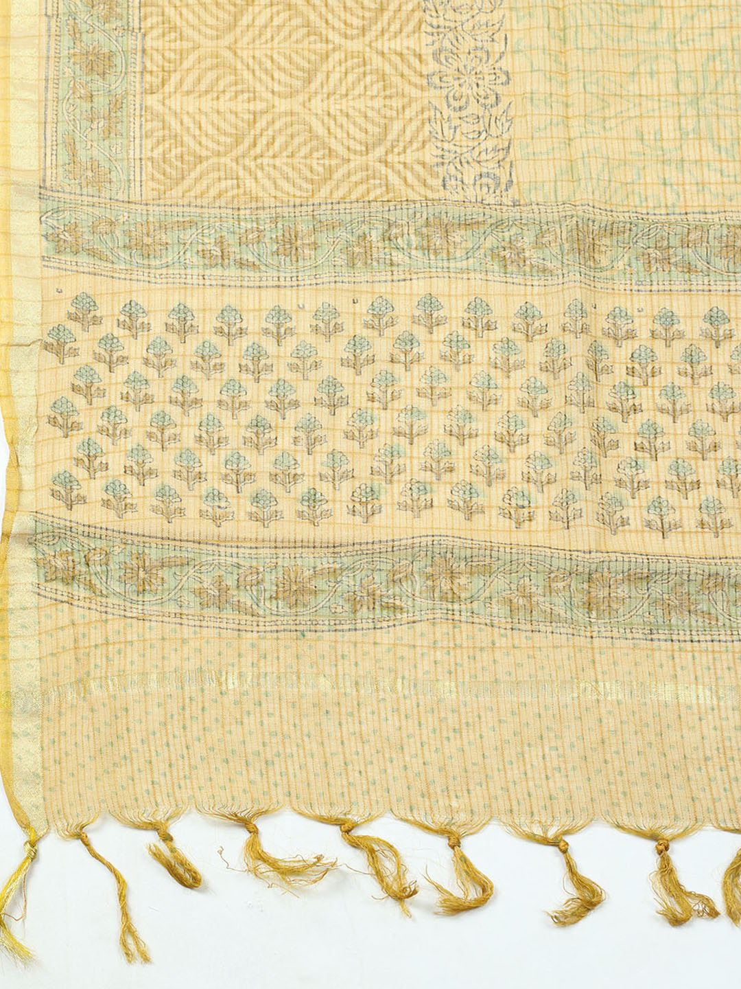 Printed Cotton Blend Unstitched Suit With Pant &amp; Dupatta