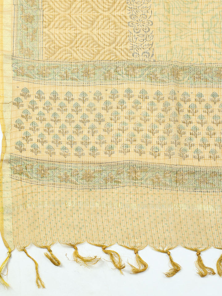 Printed Cotton Blend Unstitched Suit With Pant &amp; Dupatta
