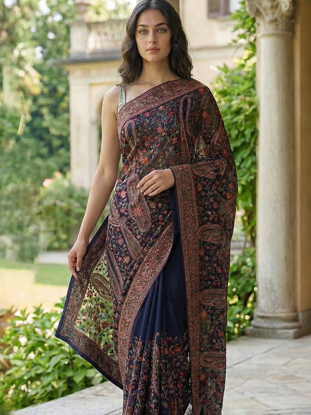 Embroidered Georgette Saree