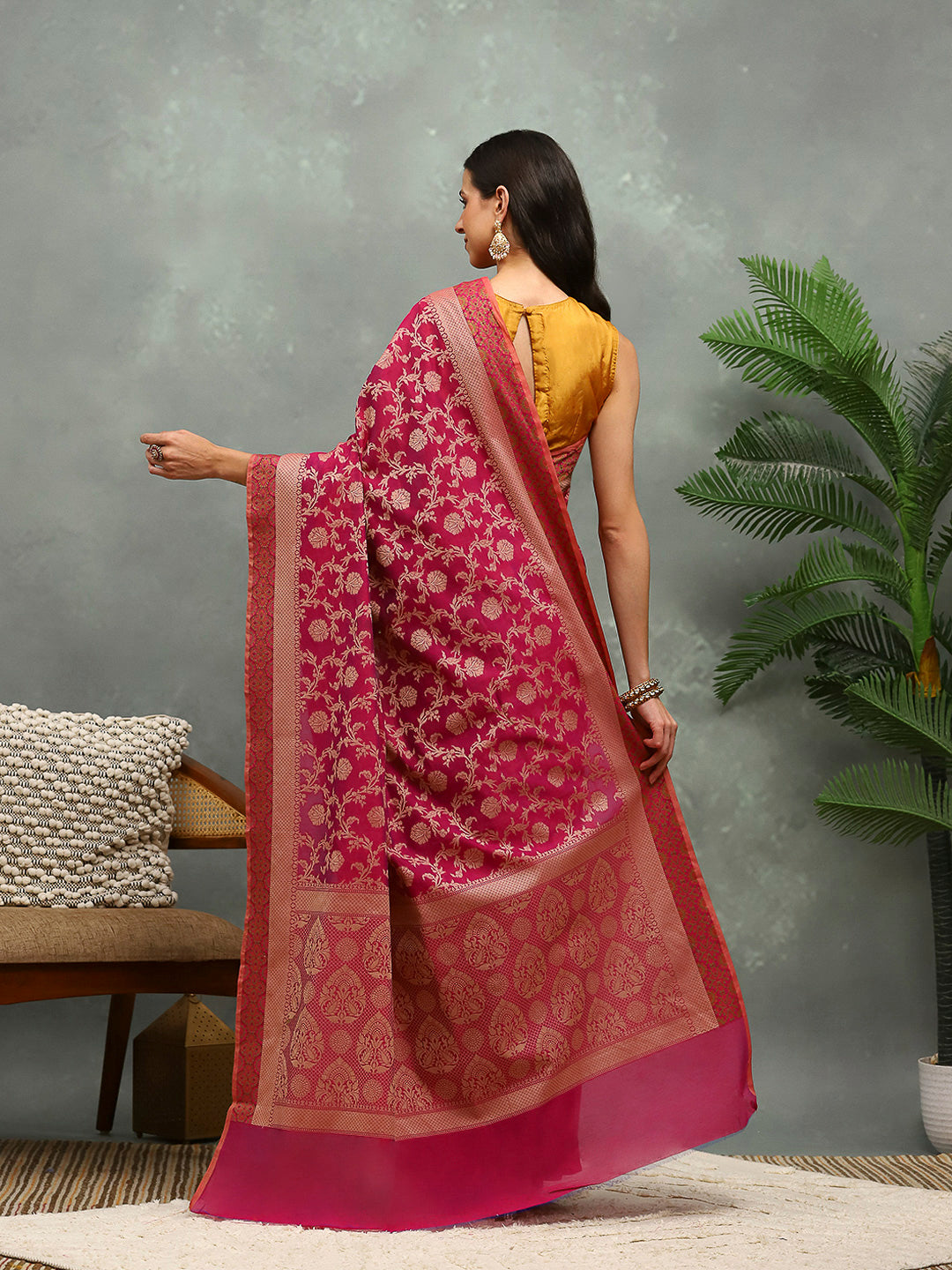 Resham Embroidered Cotton Blend Woven Saree