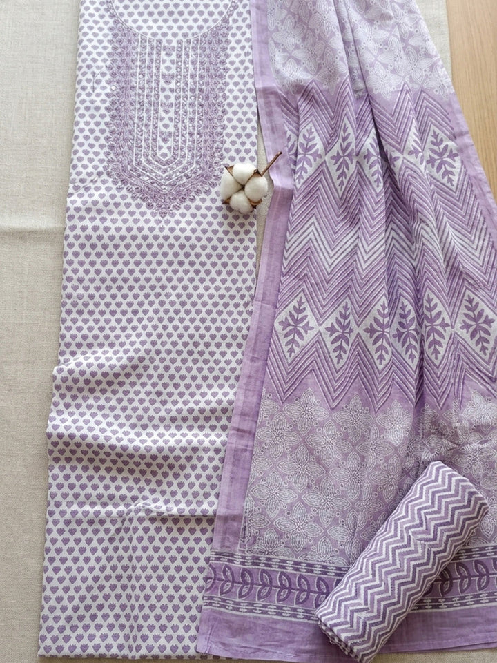 Embroidered Cotton Blend Unstitched Suit With Pant &amp; Dupatta