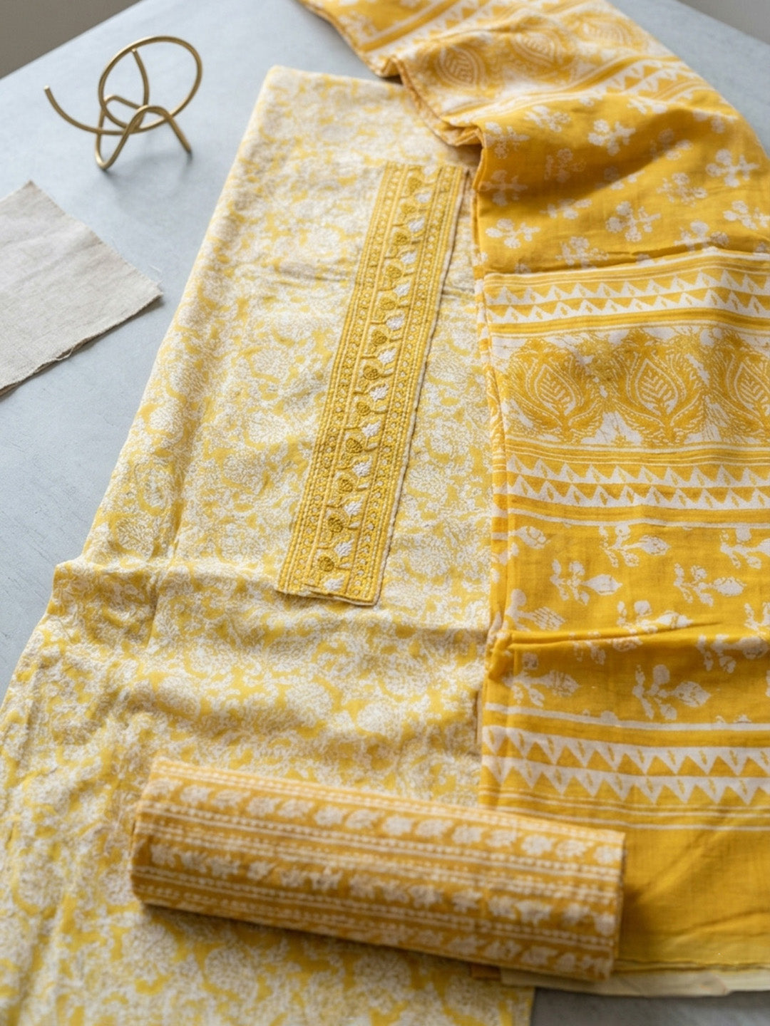 Embroidered Cotton Blend Unstitched Suit With Pant &amp; Dupatta