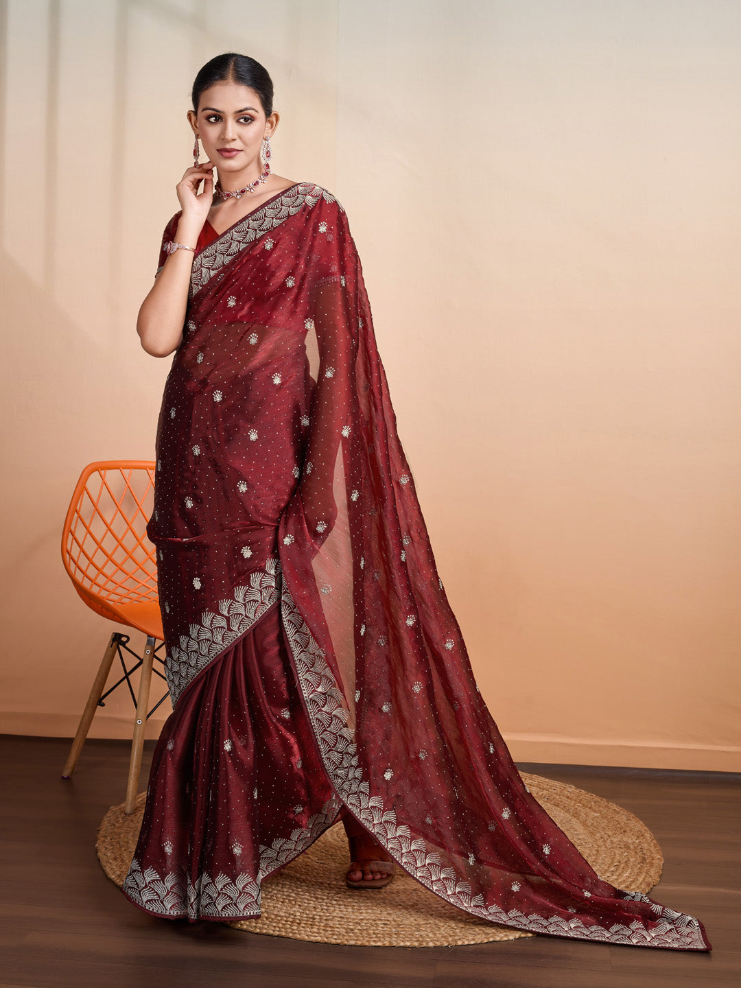Embroidered Linen Blend Saree