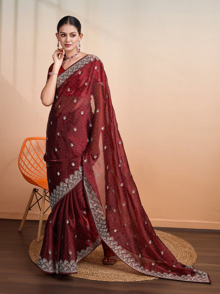 Embroidered Linen Blend Saree