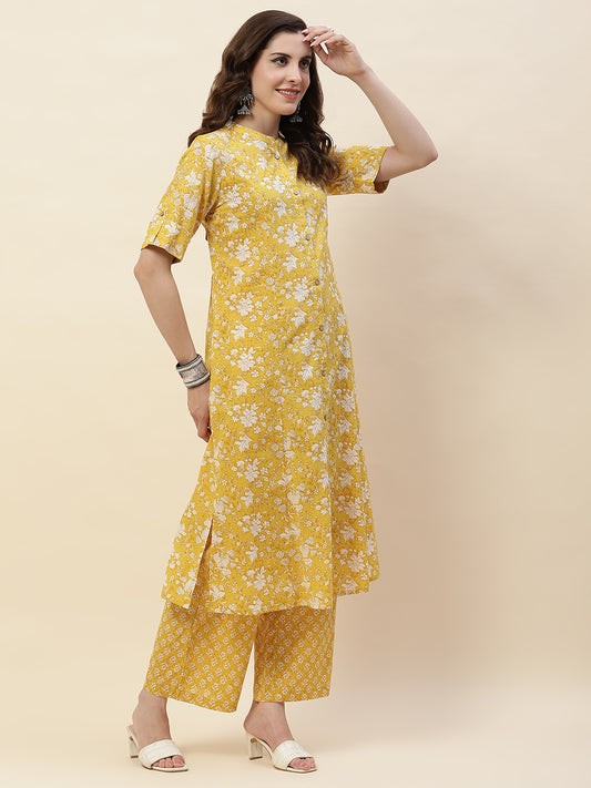 Floral Printed Cotton Kurta With Palazzo