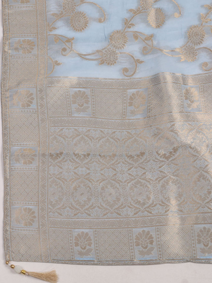 Neck Patti Printed Chanderi Unstitched Suit With Dupatta