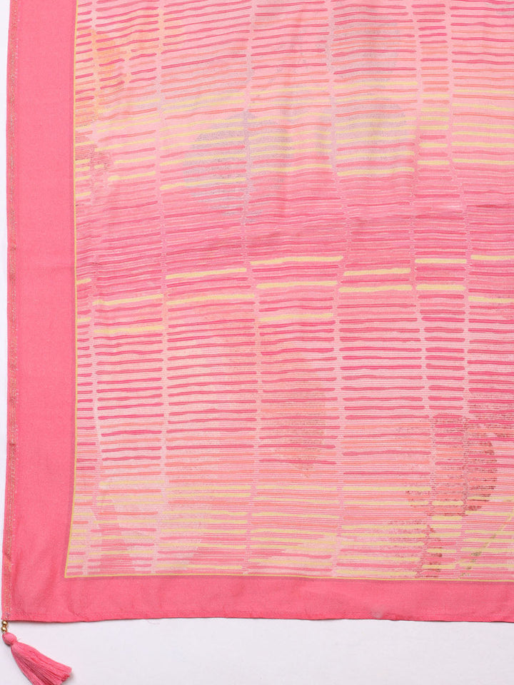 Embroidered Art Silk Unstitched Suit With Pant &amp; Dupatta
