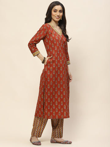 Printed Cotton Suit Set With Dupatta