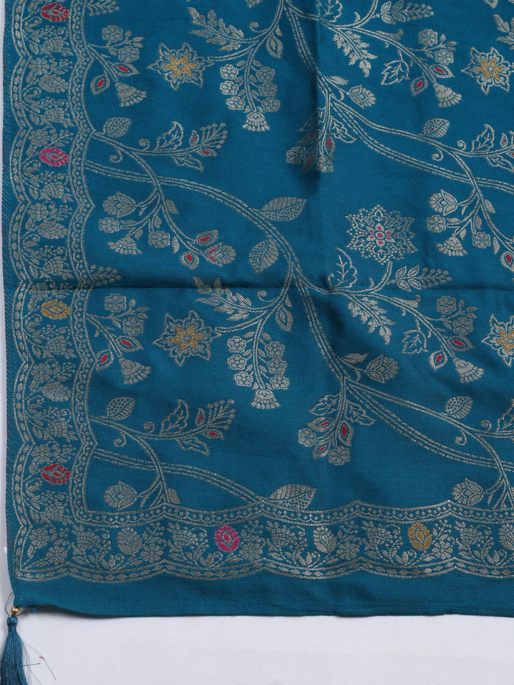 Pashmina Woven Design Unstitched Kurta With Pant &amp; Dupatta