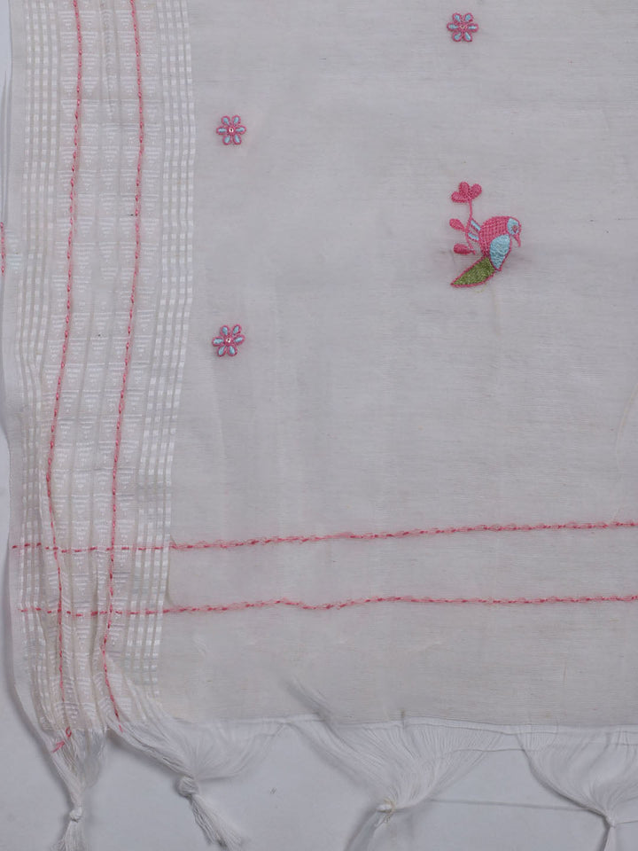Neck Embroidered Cotton Blend Unstitched Suit With Dupatta