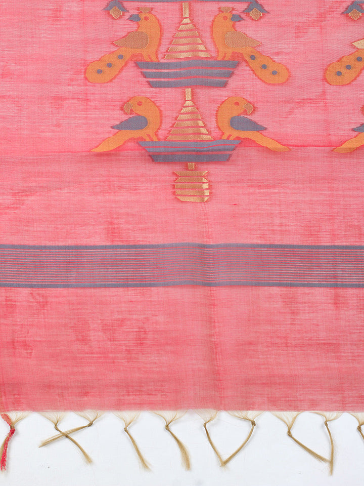 Printed Chanderi Unstitched Suit With Pant &amp; Dupatta