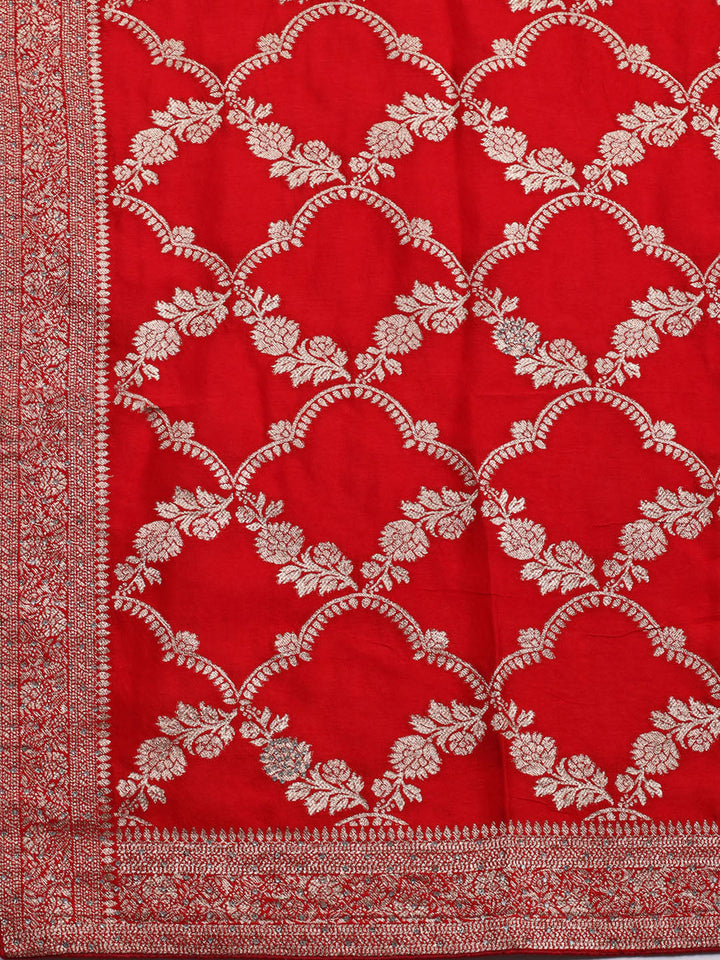 Embroidered Art Silk Unstitched Suit With Dupatta