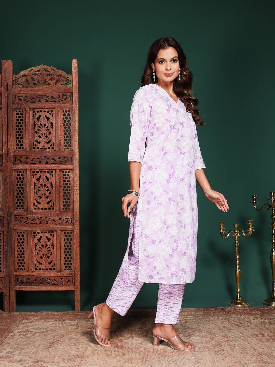Printed Cotton Blend Kurta With Pant &amp; Dupatta