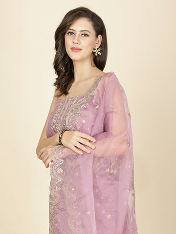 Neck Embroidered Chanderi Unstitched Suit Piece With Dupatta