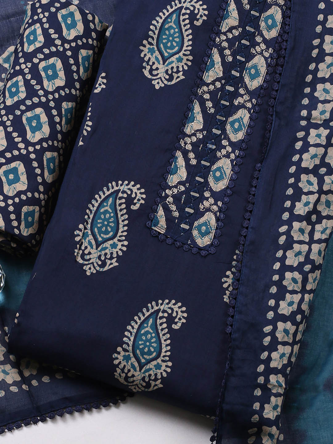 Embroidered Cotton Blend Unstitched Suit With Pant Dupatta