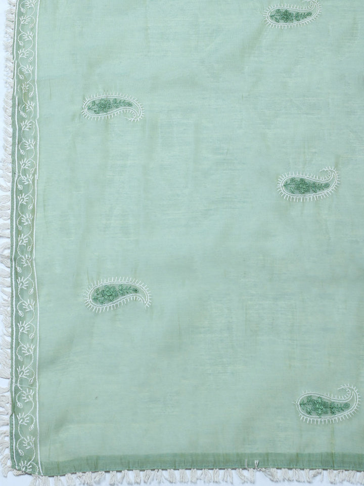 Embroidered Cotton Blend Unstitched Suit With Pant &amp; Dupatta