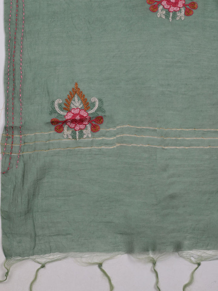 Neck Embroidered Chanderi Unstitched Suit With Dupatta