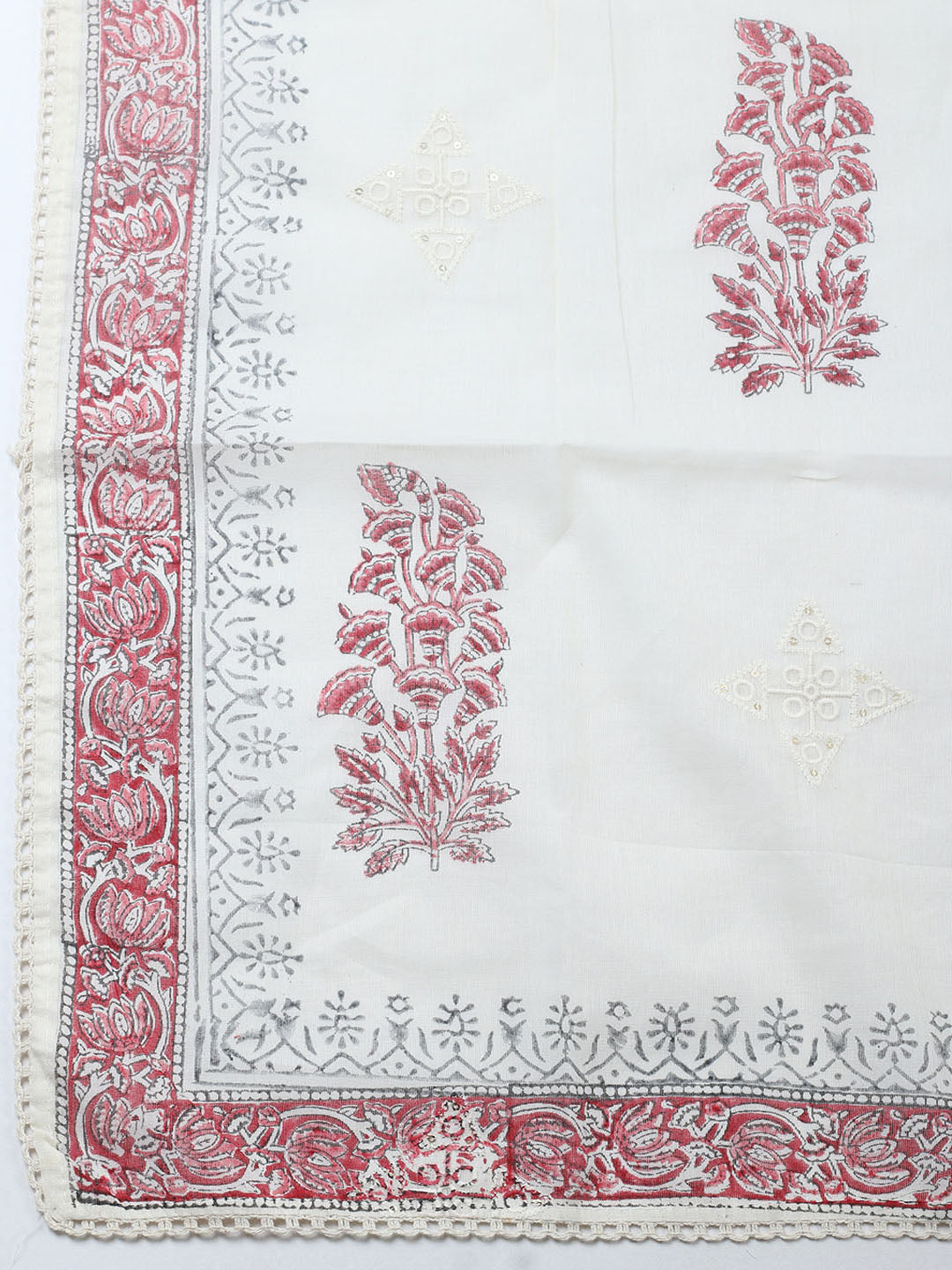 Embroidered Cotton Blend Unstitched Suit With Pant &amp; Dupatta