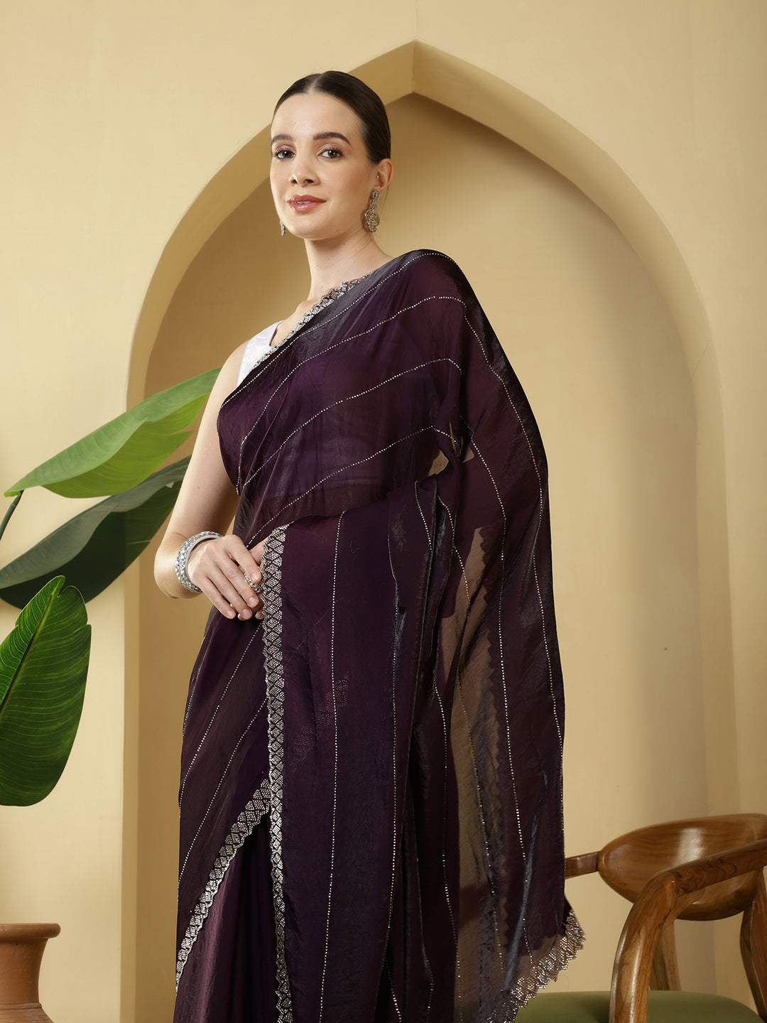 Sequence Work Satin Saree