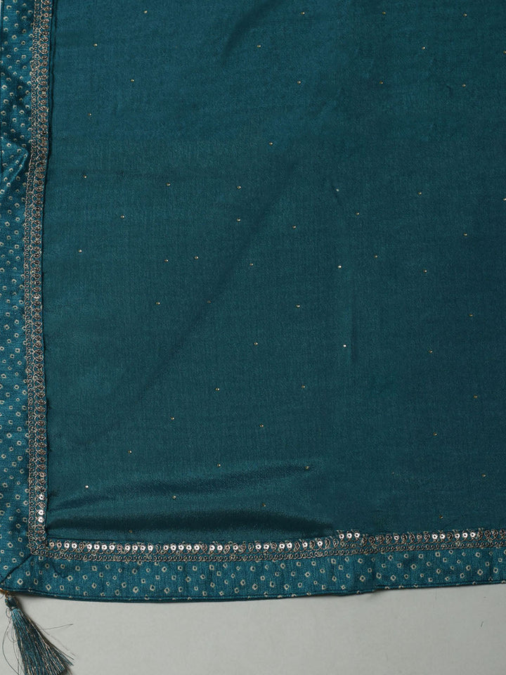 Embroidered Art Silk Unstitched Suit With Dupatta