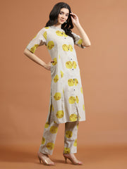 Printed Cotton Blend Kurta With Pants
