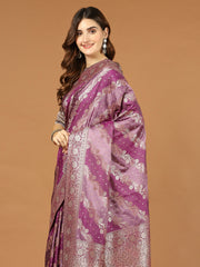 Stone Work Satin Embroidery Saree