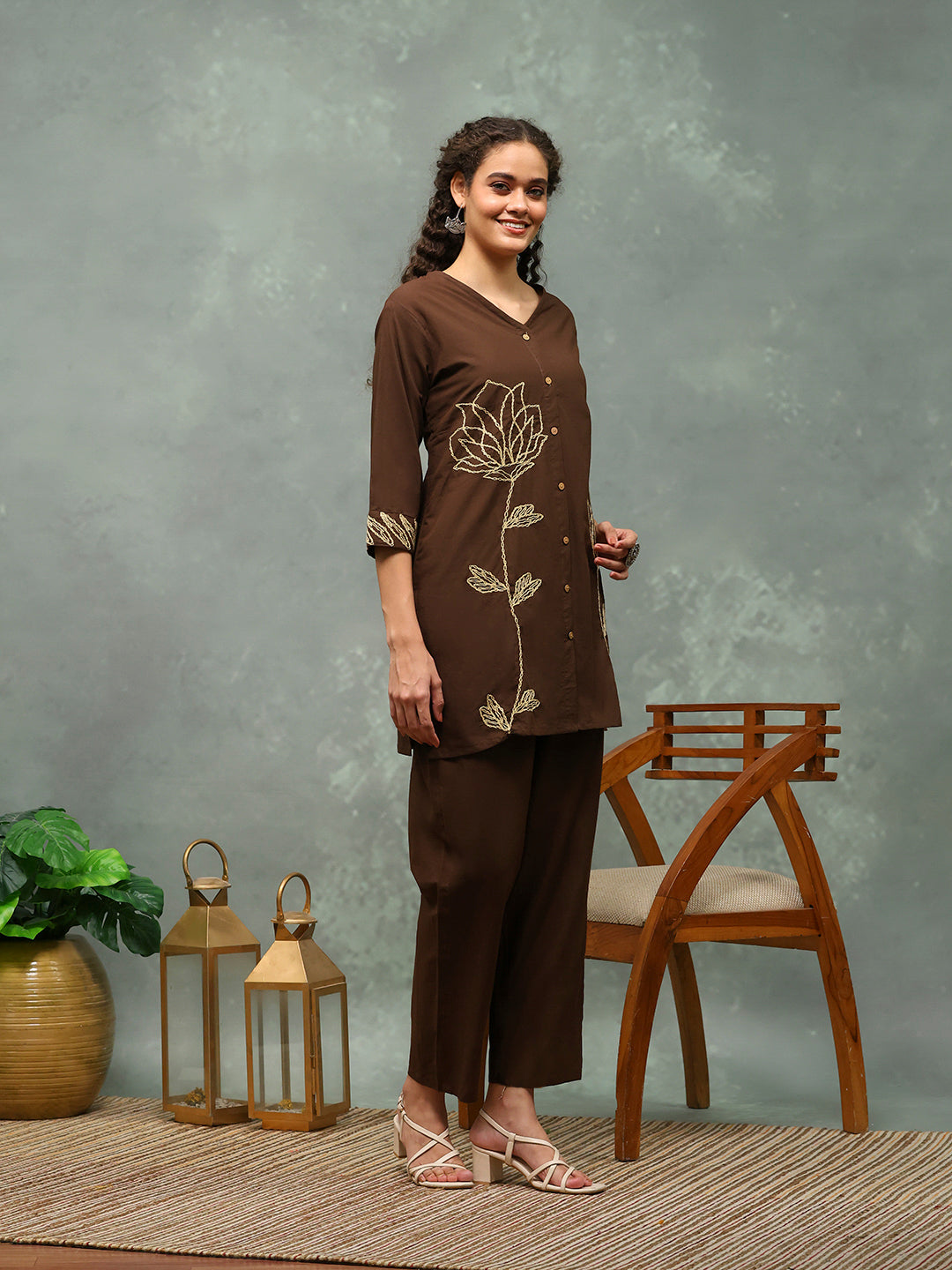 Printed Cotton Blend Kurta With Pants