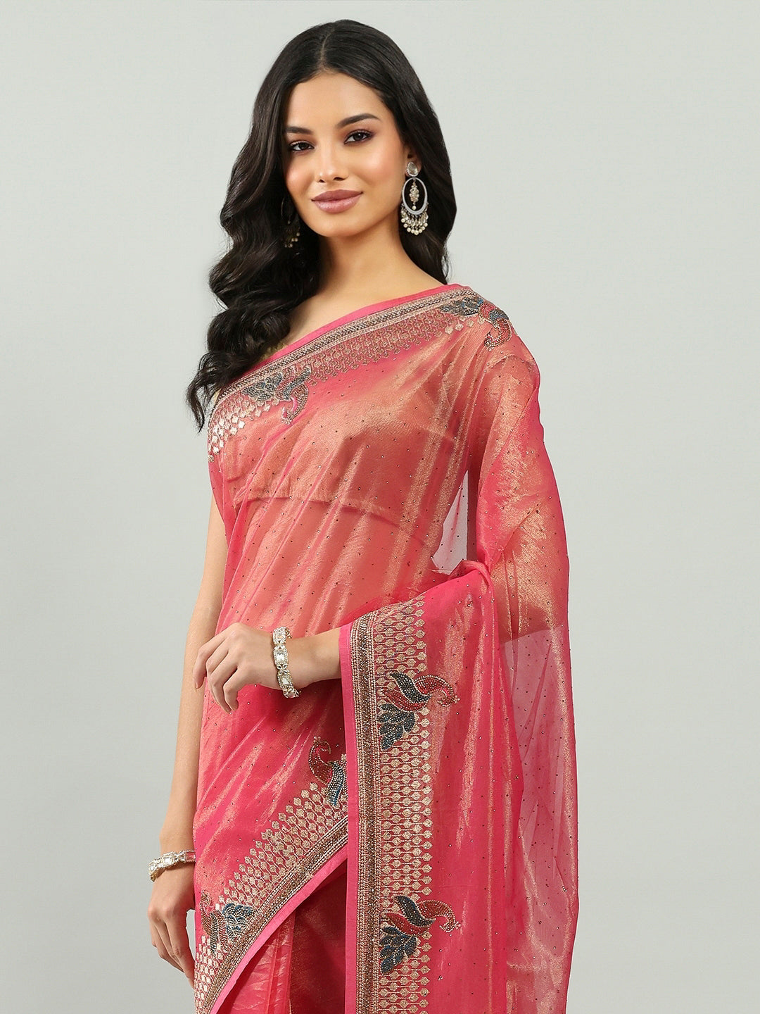 Stone Embroidery Tissue Saree