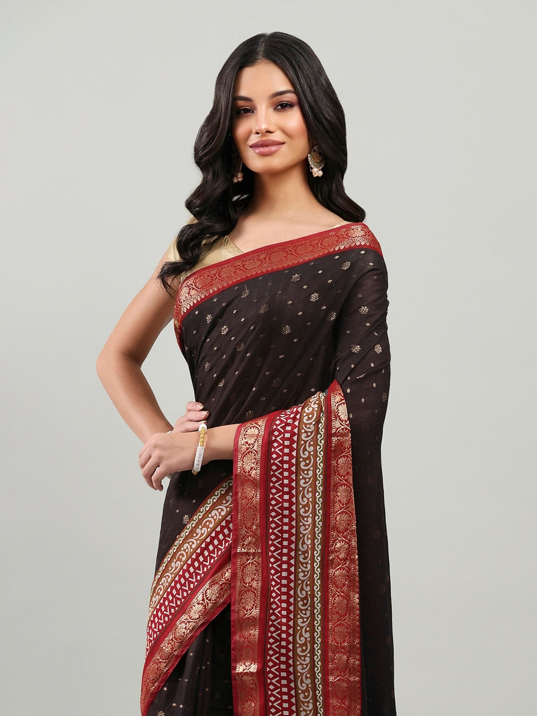 Digital Printed Cotton Blend Woven Saree
