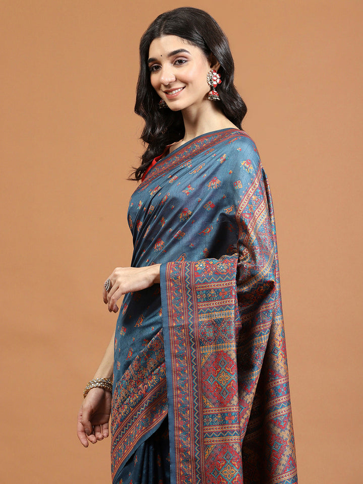 Zari Border Booti Art Silk Woven Saree