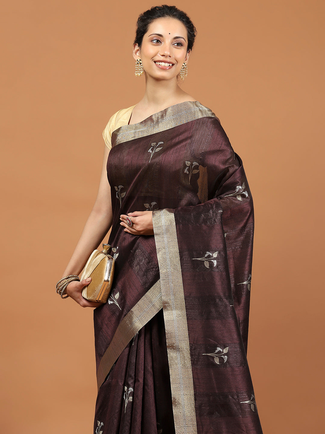 Woven Border Booti Art Silk Saree